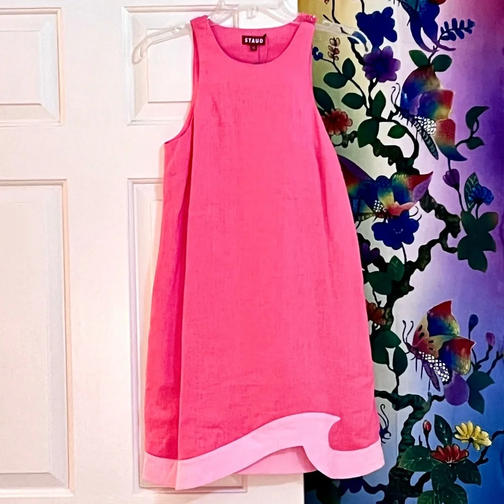 🌺🎉HP🎉🌺 NWT Staud Allori Mini Dress Coral Paradise/Pearl Pink - Picture 9 of 16